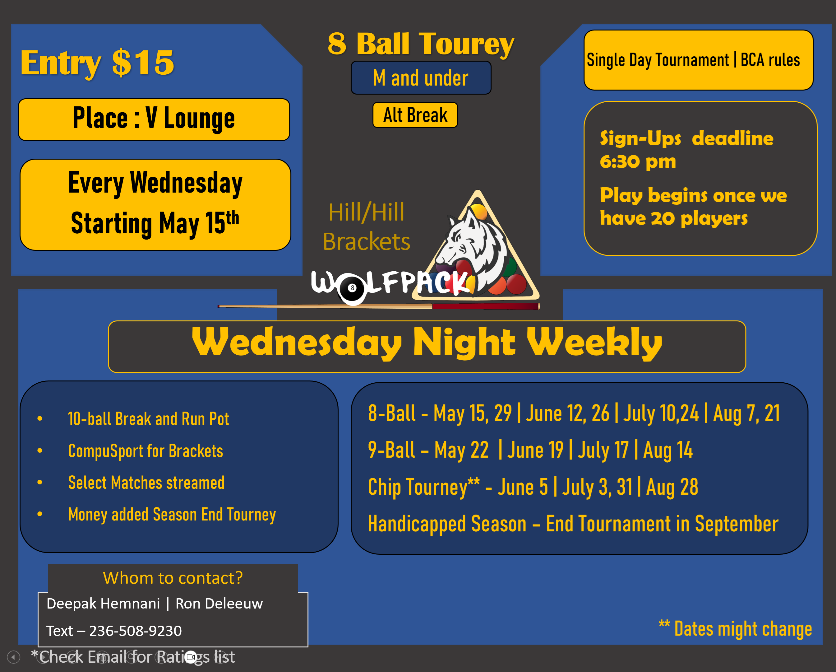 Victoria Pool Tournament on Wednesdays - Weekly Tournament in Summers at VLounge Victoria BC