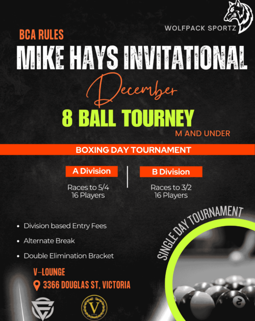 Annual Invitational Pool Tournament Flyer for Vancouver Island