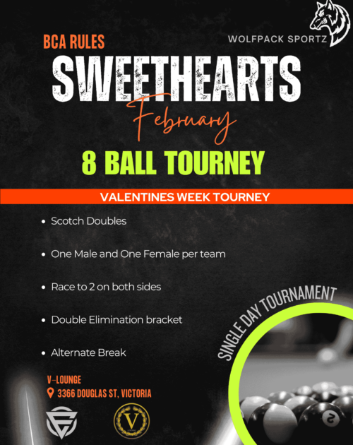 Annual Sweethearts pool tournament Valentines weekend flyer